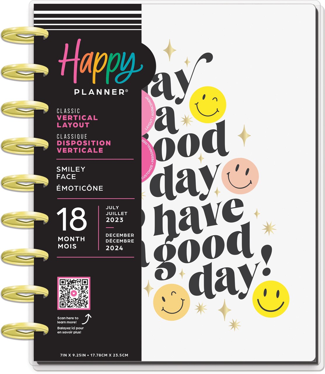 Happy Planner Classic 18-Month Planner-Smiley Face; July '23 - Dec. '24